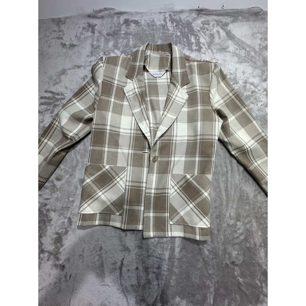 Andrea‎ Kay Blazer Women's Size Large Beige Plaid One Button Made In The U.S.A.
